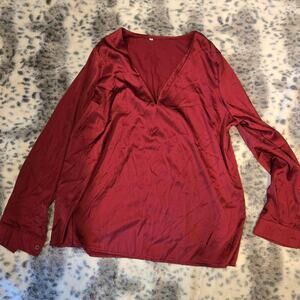 Burgundy satin long sleeve top